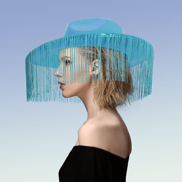 4944 Blue Cowboy Hat With Fringe, Fringe For Women- Glitter